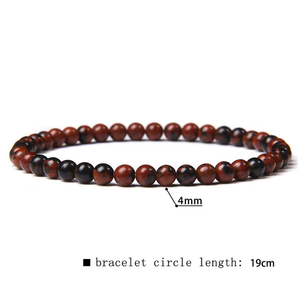 4mm Mahogany Obsidian Natural Gemstone Beaded Stretchy Bracelet NWT